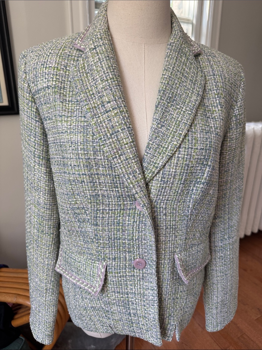 Pendleton 100% silk Tweed jacket with Subtle Lavender Trim